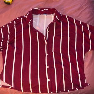 Red and white button down